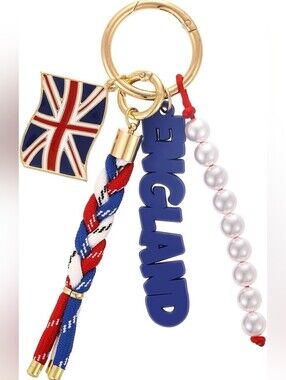 4 Charm Bag Charm Patriotic England Flag Charm UK Keychain with Pearl Beads